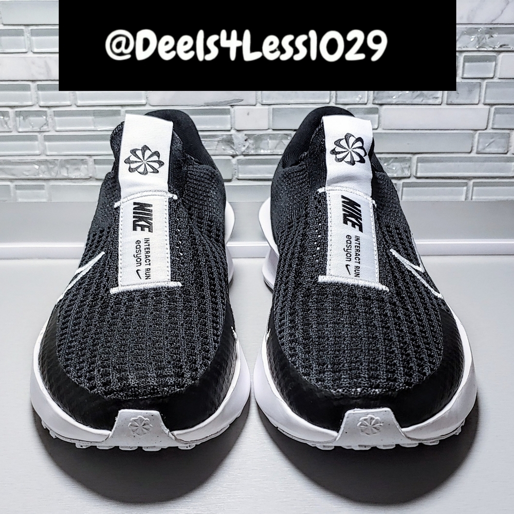 Nike Interact Run Easy-On Slip-On Womens Black White - Picture 2 of 6